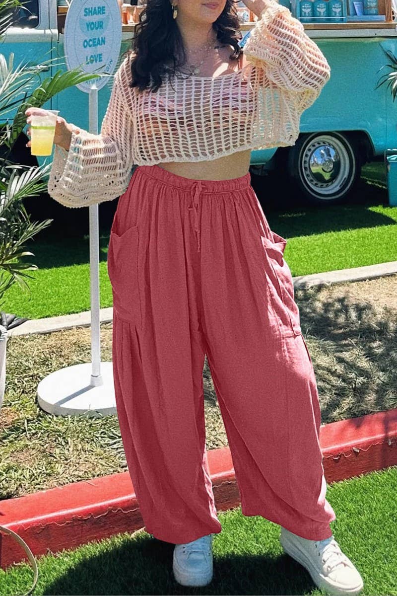 CWBLP1853_ELASTIC WAIST PLEATED HIGH WAIST WIDE LEG PANTS