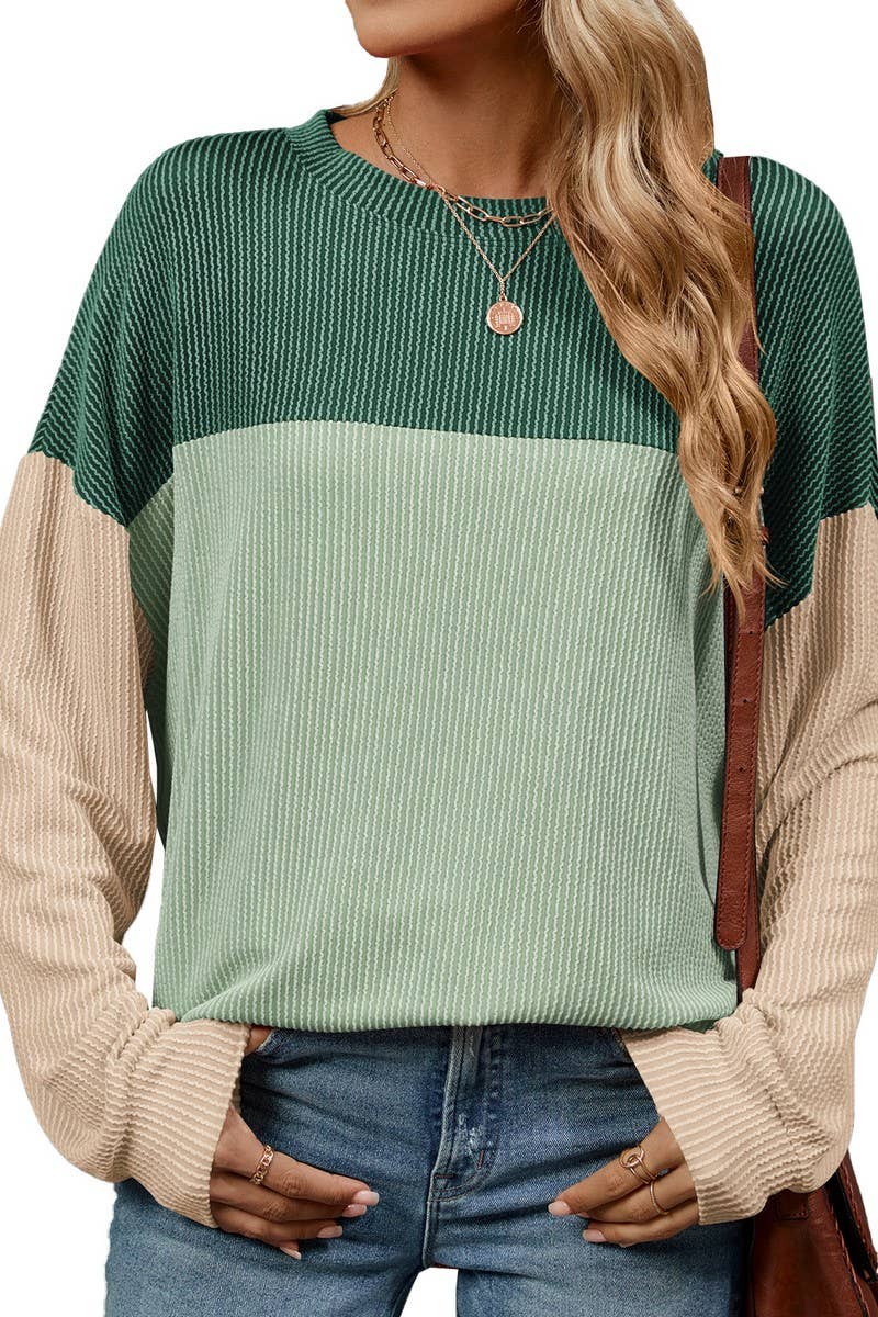 CWTBLL3661_ROUND NECK VERTICAL STRIPE LOOSE T-SHIRT