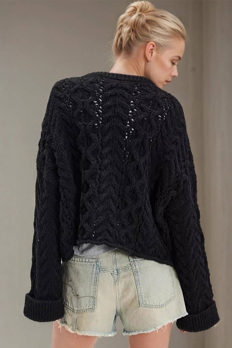 Casual knitted V-neck single-breasted cardigan