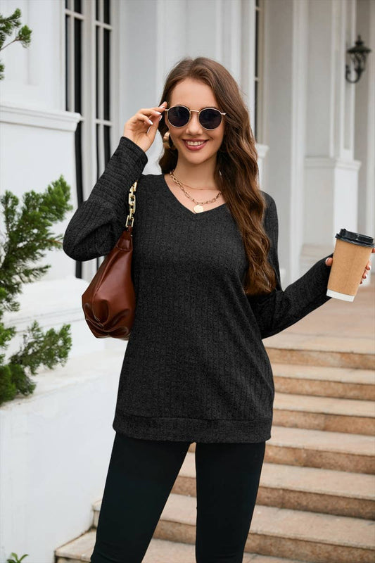 CWOSWL6358_STYLISH SLIM V-NECK LONG SLEEVE SWEATER