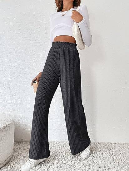 CASUAL LOOSE HIGH-WAISTED KNITTED PANTS