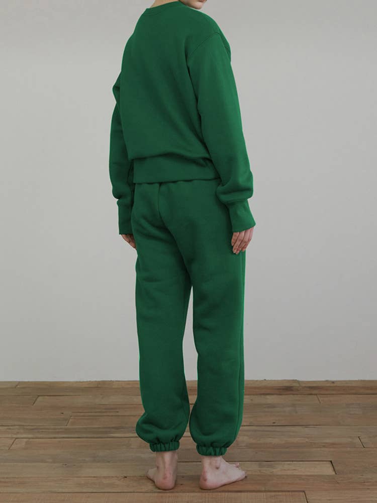 Fleece sweatshirt tight-fitting sweatpants set