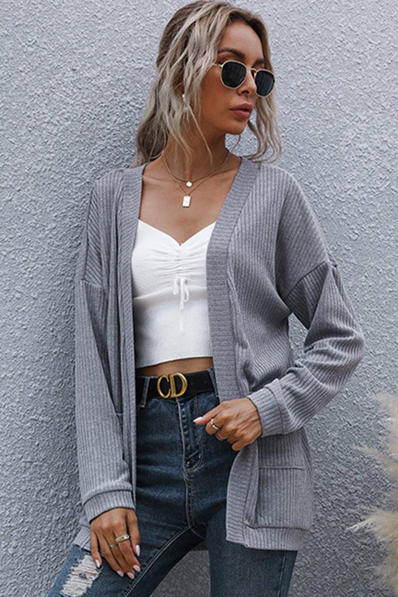 BASIC LONG SLEEVE SOLID COLOR UNBUTTONED CARDIGAN