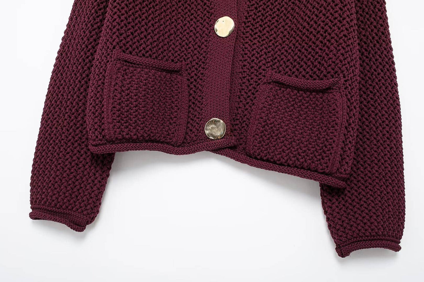 BURGUNDY COARSE NEEDLE KNIT CARDIGAN SWEATER