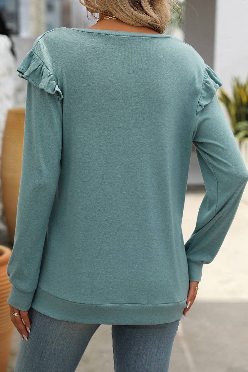 CWTBLL1816_LOOSE FLYING SLEEVES V-NECK LONG-SLEEVED T-SHIRT