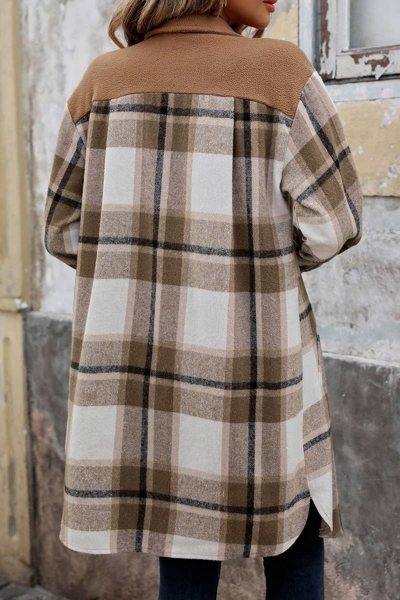 CWOCO0220_CASUAL BRUSHED PLAID MID-LENGTH COAT