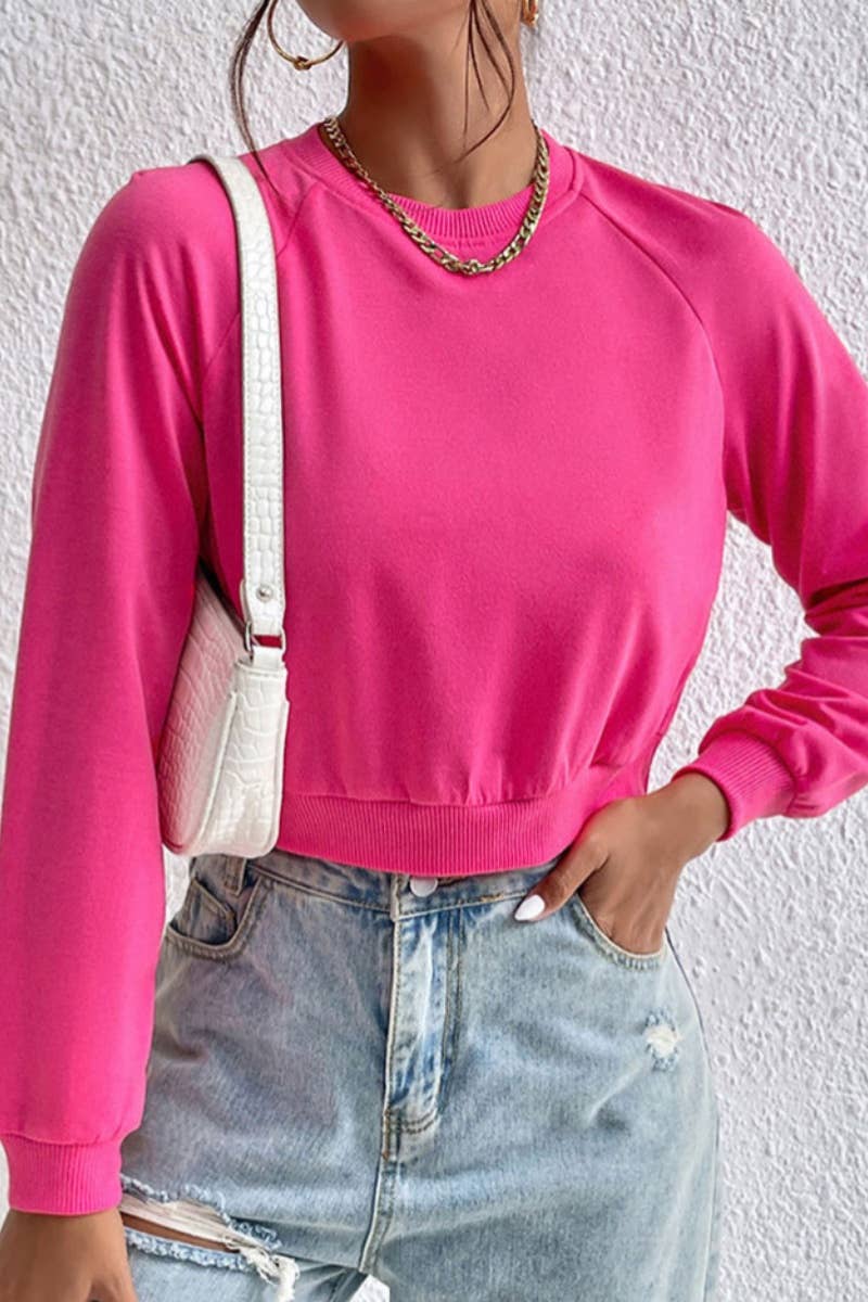 CWTBLL2885_CASUAL SPORTS CREW-NECK LONG-SLEEVED CROP HOODIE