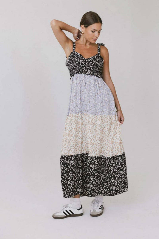 CWDMD5696_FLORAL RUFFLE TIE STRAP FRENCH TIERED DRESS