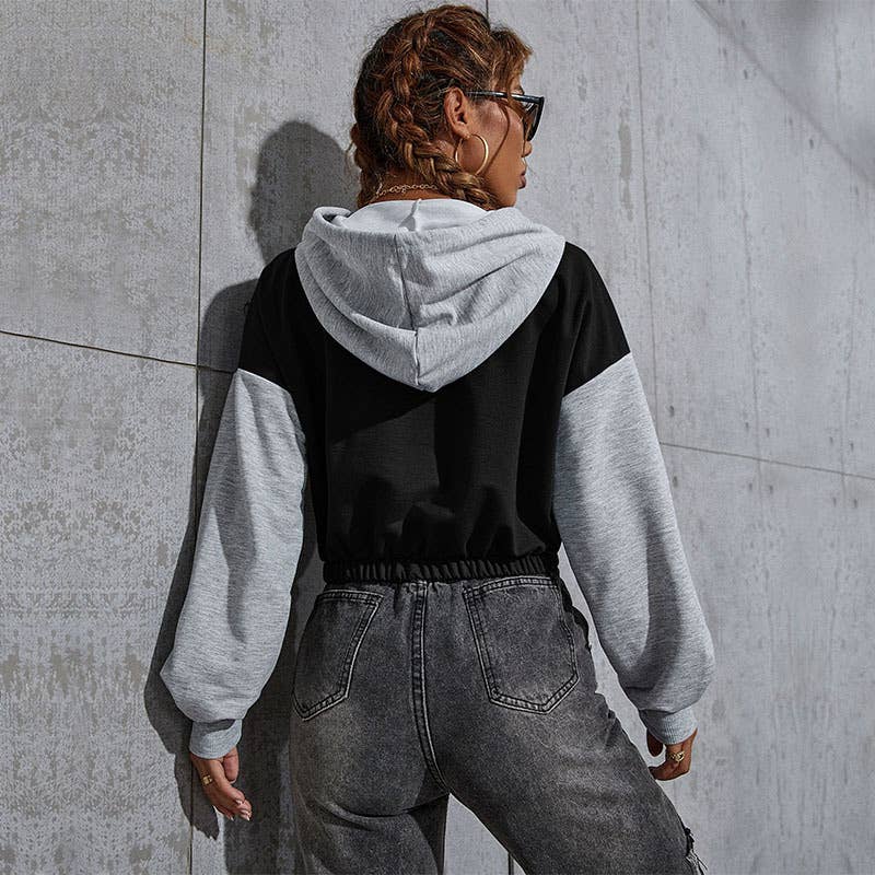 Color-blocking and hooded printed sweatshirt