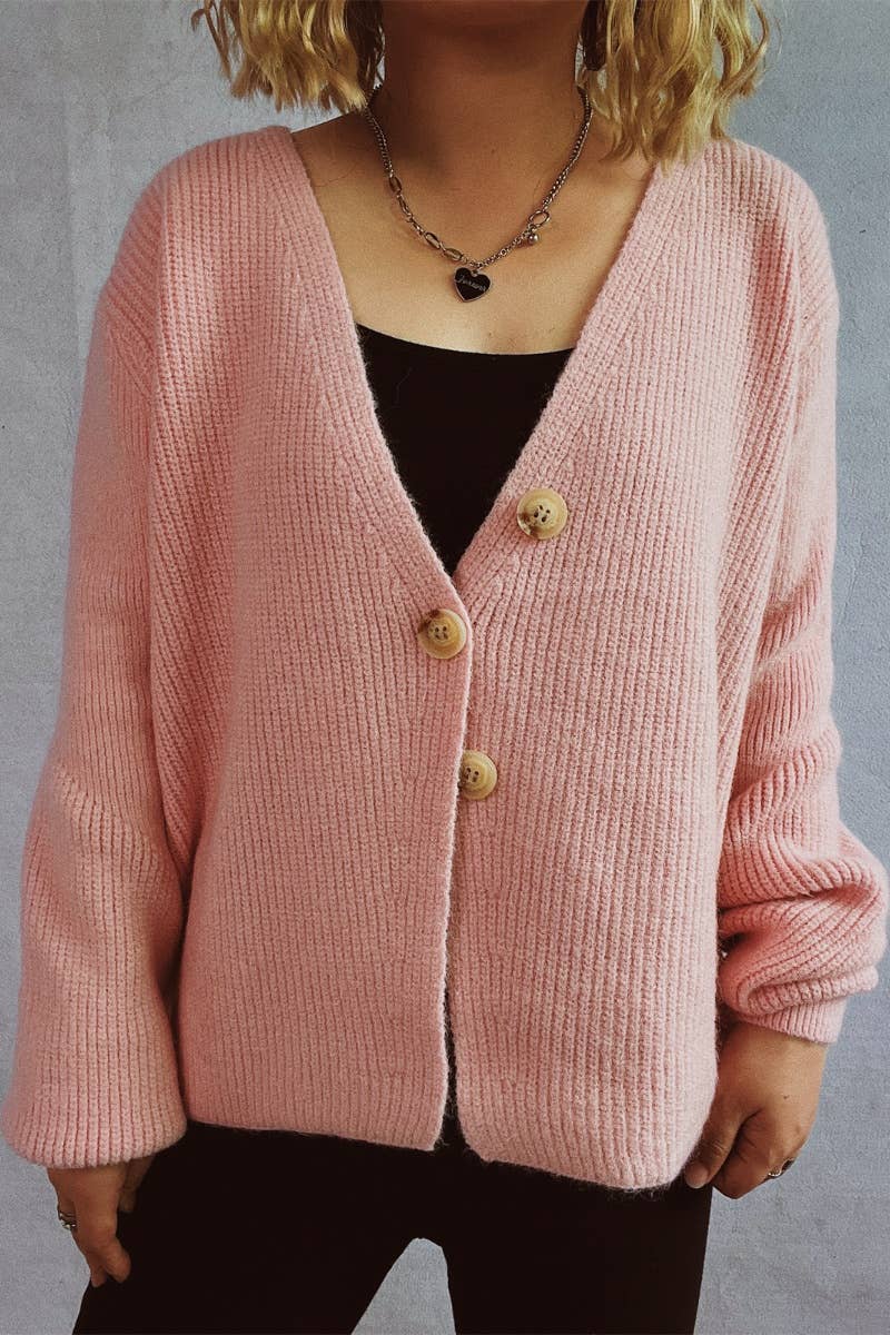 CWOCAL1145_V-NECK BUTTON-UP LONG SLEEVE CARDIGAN
