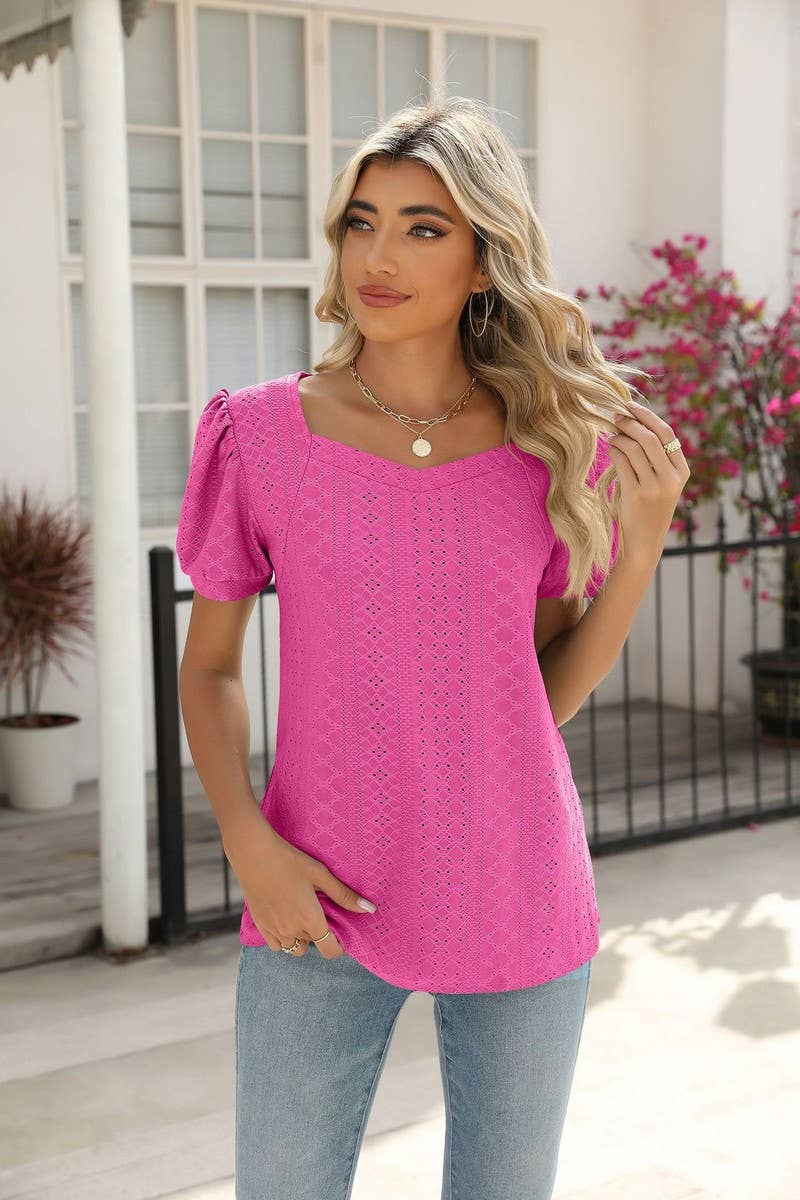 CWTTS0826_Sweetheart Neck Short Sleeve Knit Top