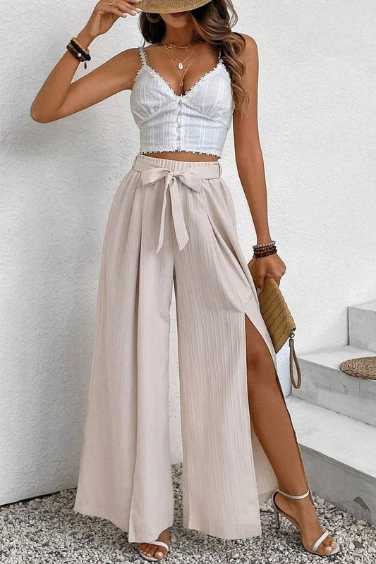 CWBLP2155_CASUAL DRAWSTRING HIGH WAIST WIDE LEG PANTS