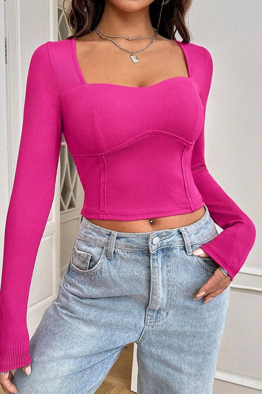 CWTBLL2748_SQUARE NECK SLIM FIT LONG SLEEVE T-SHIRT TOP