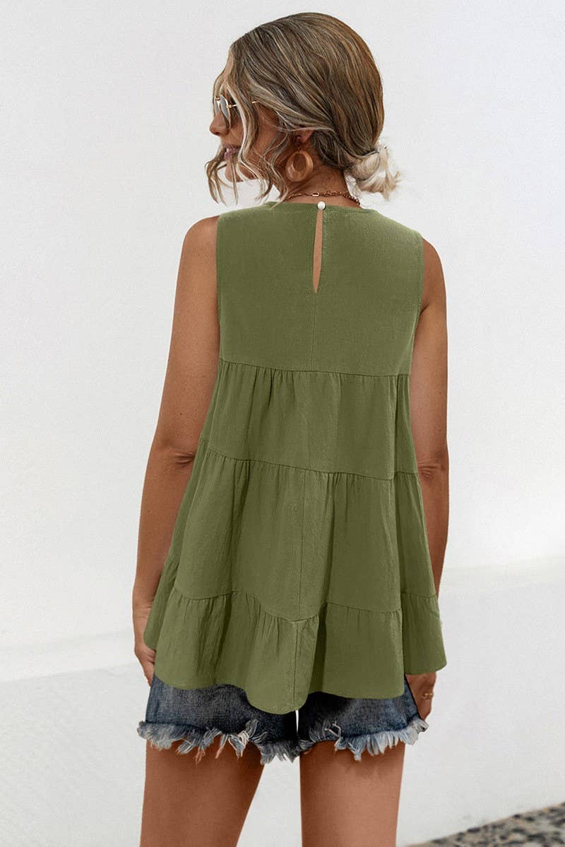 CWTBLS1597_LOOSE ROUND NECK SLEEVELESS VEST WITH LARGE SWING