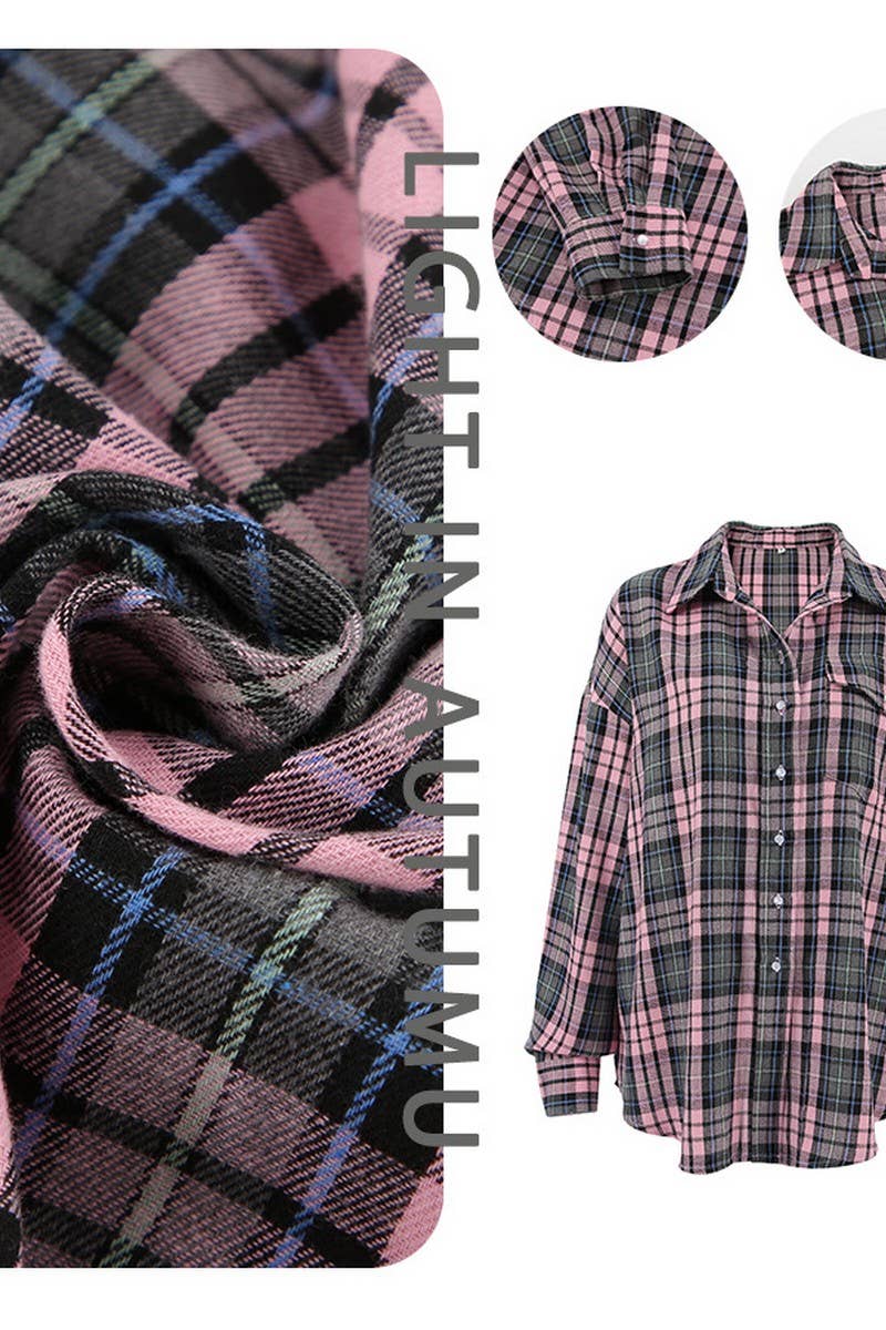 CWTSTL907_PLAID CASUAL LOOSE LONG-SLEEVED SHIRT