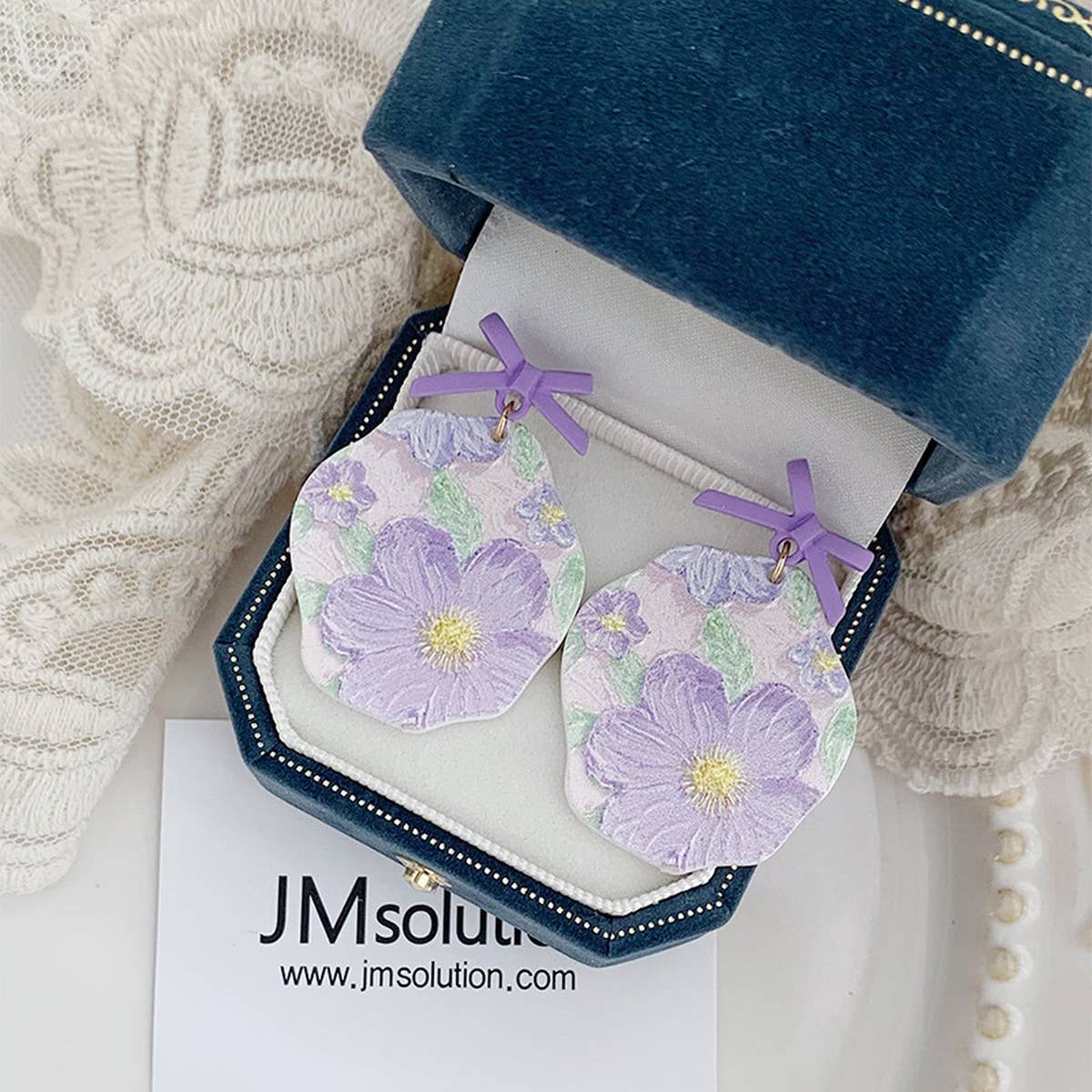 ROMANTIC PURPLE OIL PAINTING FLOWER ART EARRINGS