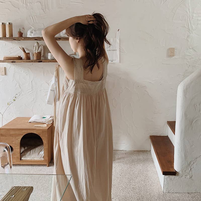 COTTON LACE PATCHWORK SQUARE COLLAR DRESS