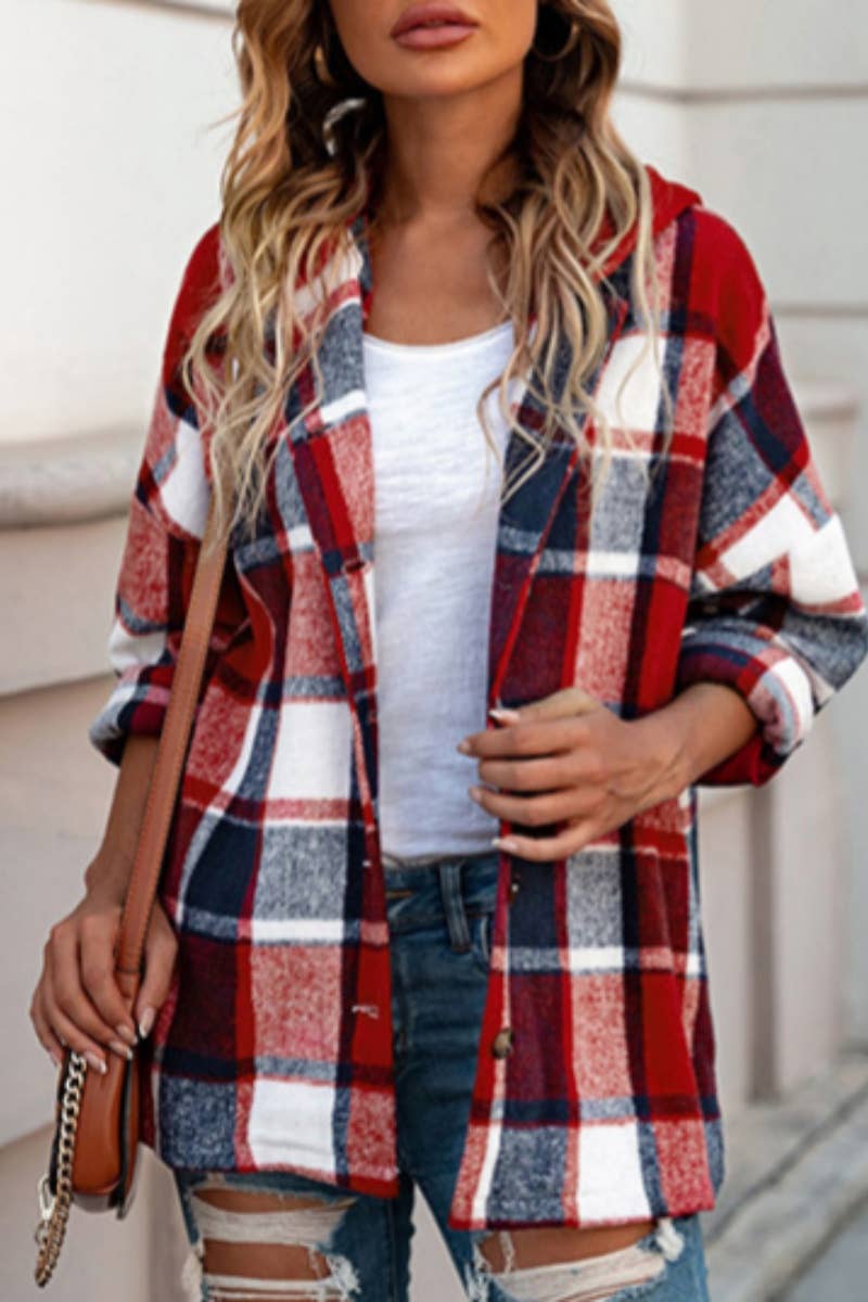 CWTSTL2383_PLAID HOODED LONG-SLEEVED SHIRT JACKET