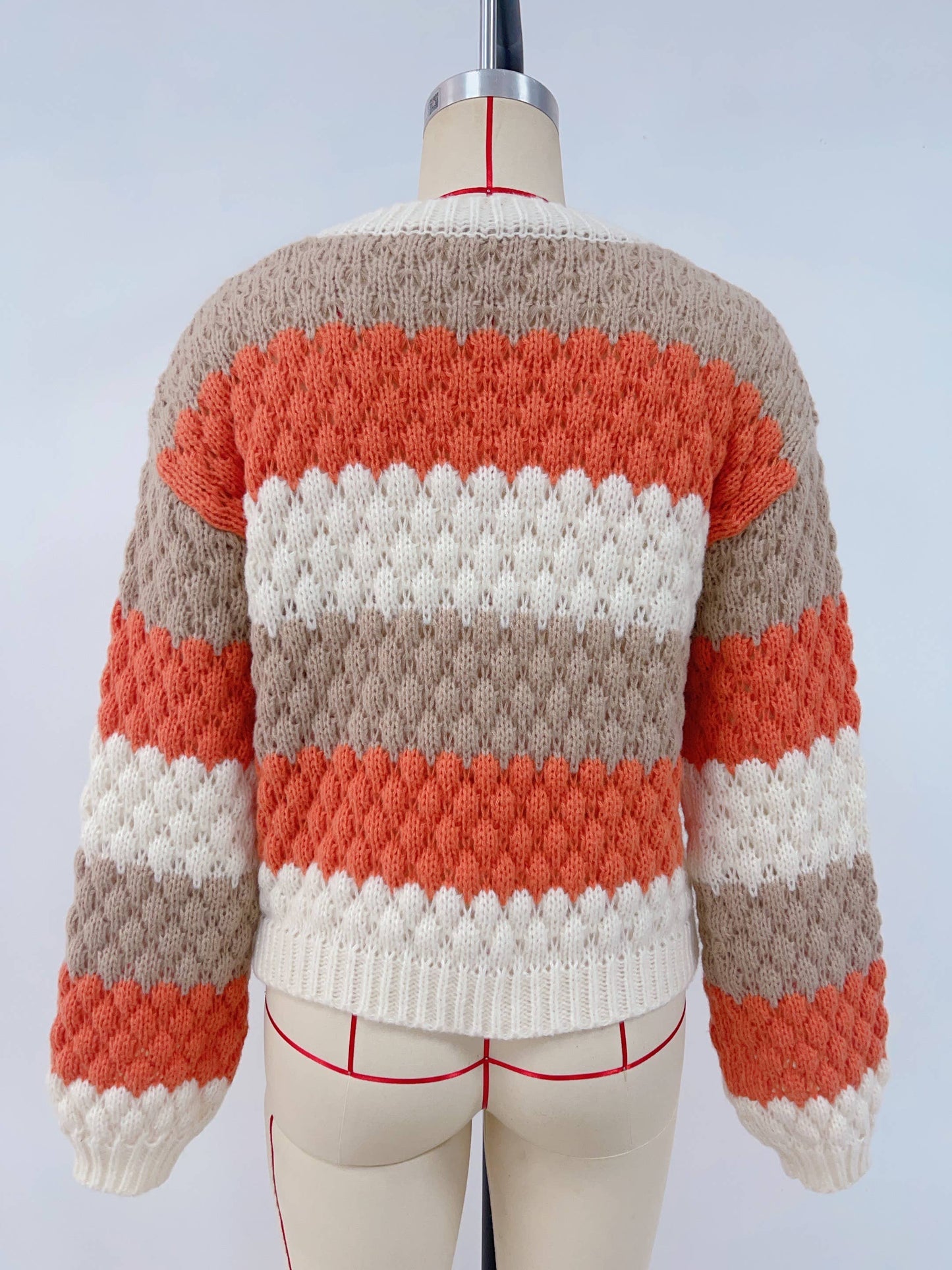 Color-blocking long-sleeved knitted cardigan