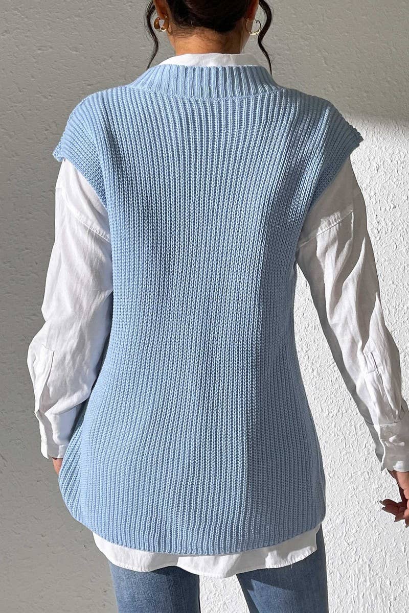 CWTSTL00993_WOMEN V-NECK KNIT VEST HEART PATCH SWEATER