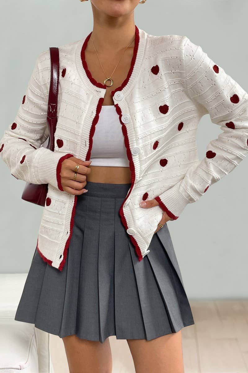 CWOCAL00594_COLORBLOCK HEART ELEGANT KNITTED CARDIGAN