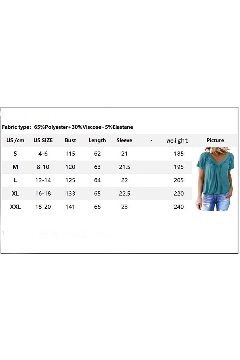 CWTBLS1820_SUMMER NEW V-NECK PLEATED LOOSE T-SHIRT