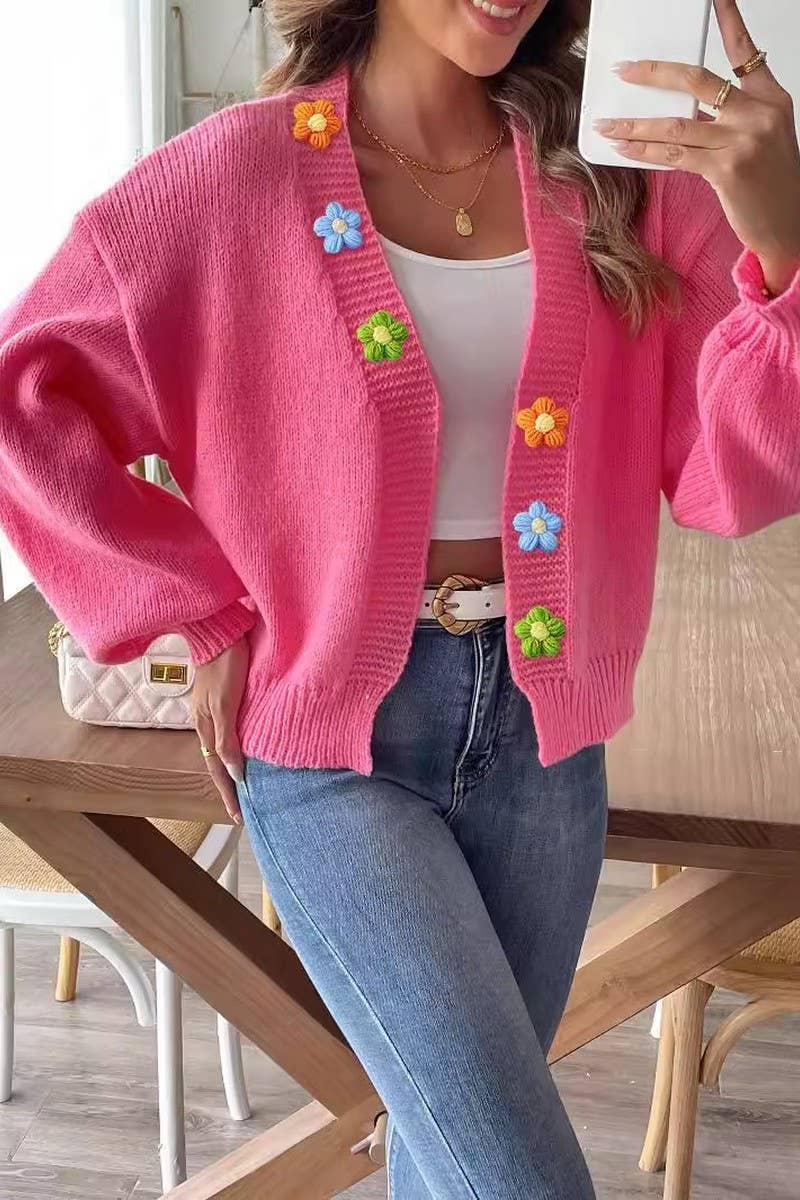 CWOSWL07383_WOMEN CROCHET PATCHWORK SHORT KNIT CARDIGAN_