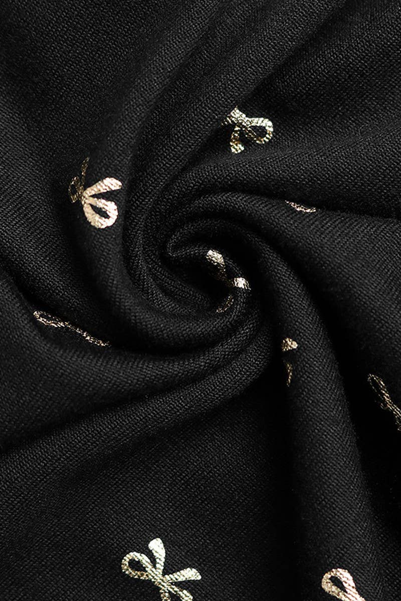 CWDMD6285_VINTAGE LACE V-NECK BOW PRINT LONG SLEEVE DRESS