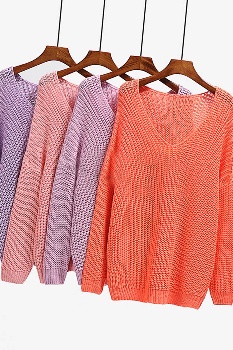 CWTTL1077 Oversized Long Sleeve V-Neck Pullover Sweater