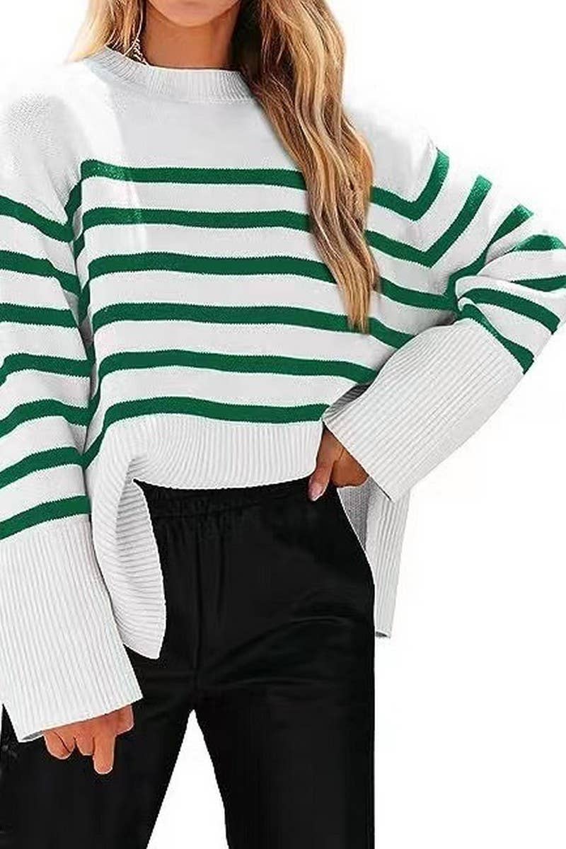 CWOSWL07683_STRIPED LOOSE-FITTING PULLOVER KNIT SWEATER