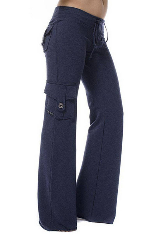 CWBLP1837_FASHION ELASTIC WAIST BUTTON POCKET YOGA PANTS