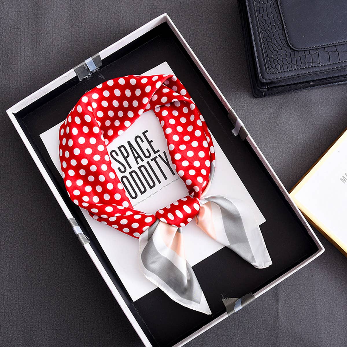 CWASC2407_CONTRAST COLOR POLKA DOT TRENDY RETRO SCARF