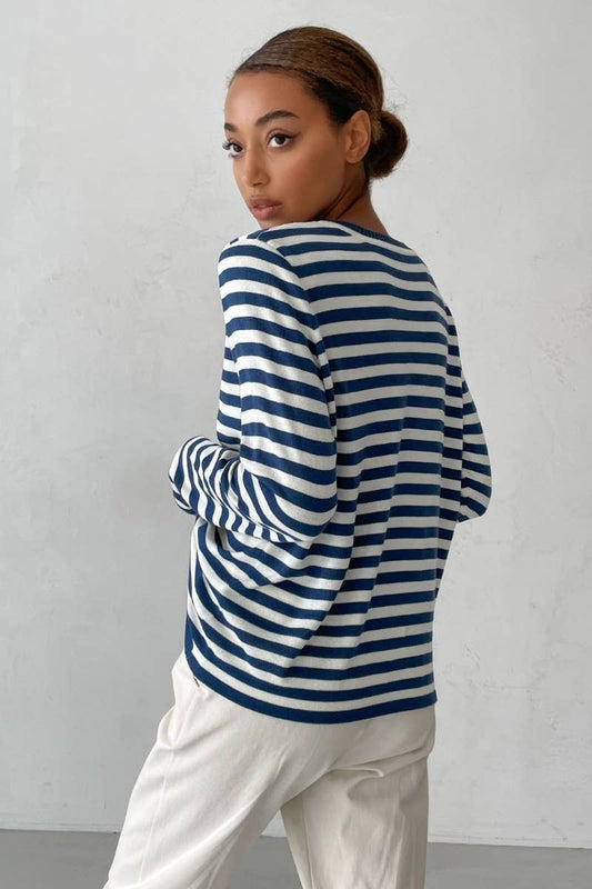 CWTBLL2962_CLASSIC CREW-NECK STRIPED LONG-SLEEVED SWEATER