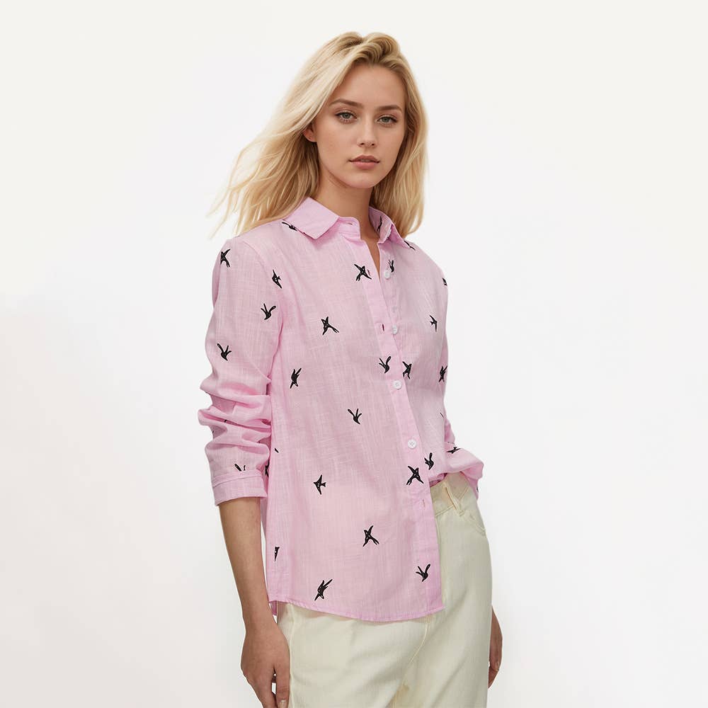 COTTON AND LINEN ANIMAL PRINT CASUAL LAPEL SHIRT