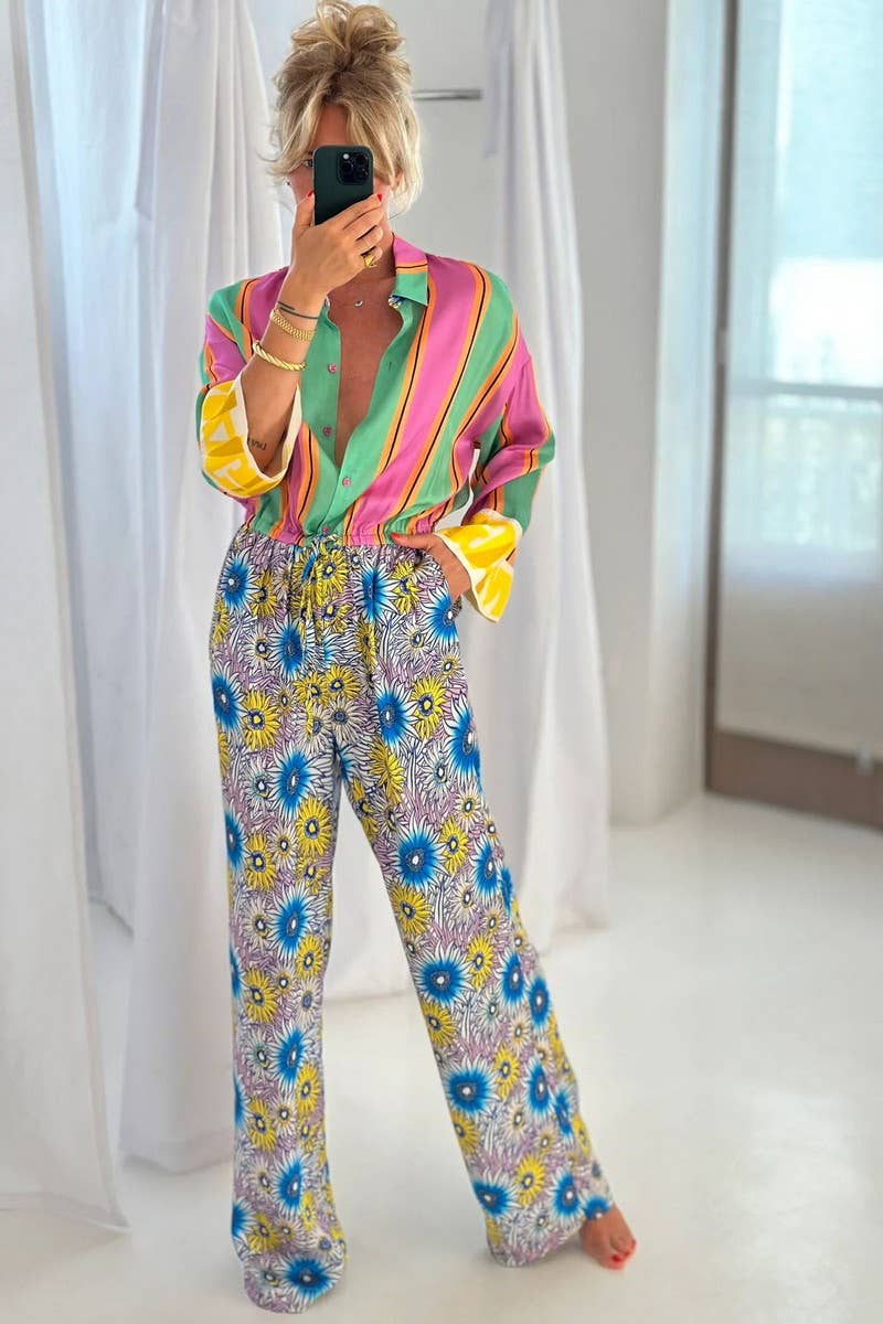 CWSJS247_VACATION LONG-SLEEVED SHIRT PATCHWORK JUMPSUIT