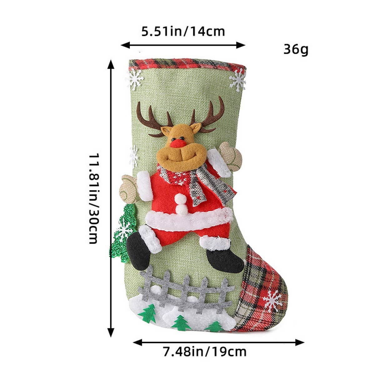 LINEN LARGE CHRISTMAS STOCKING GIFT BAG ORNAMENT