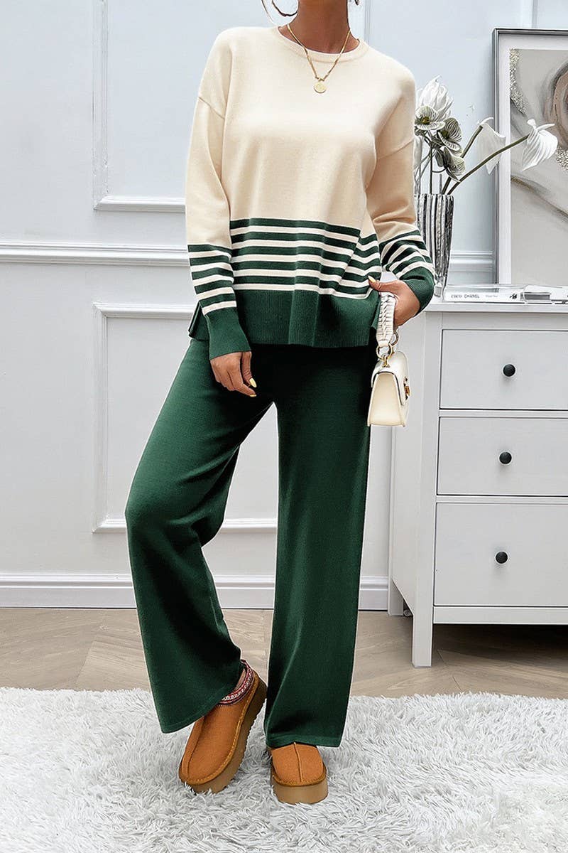 CWSS1057_AUTUMN CASUAL LOOSE CONTRAST COLOR SWEATER SUIT