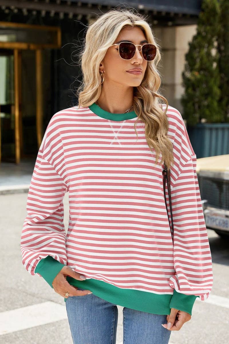 CWTBLL1888_FALL CREW-NECK STRIPED LONG-SLEEVED TOP