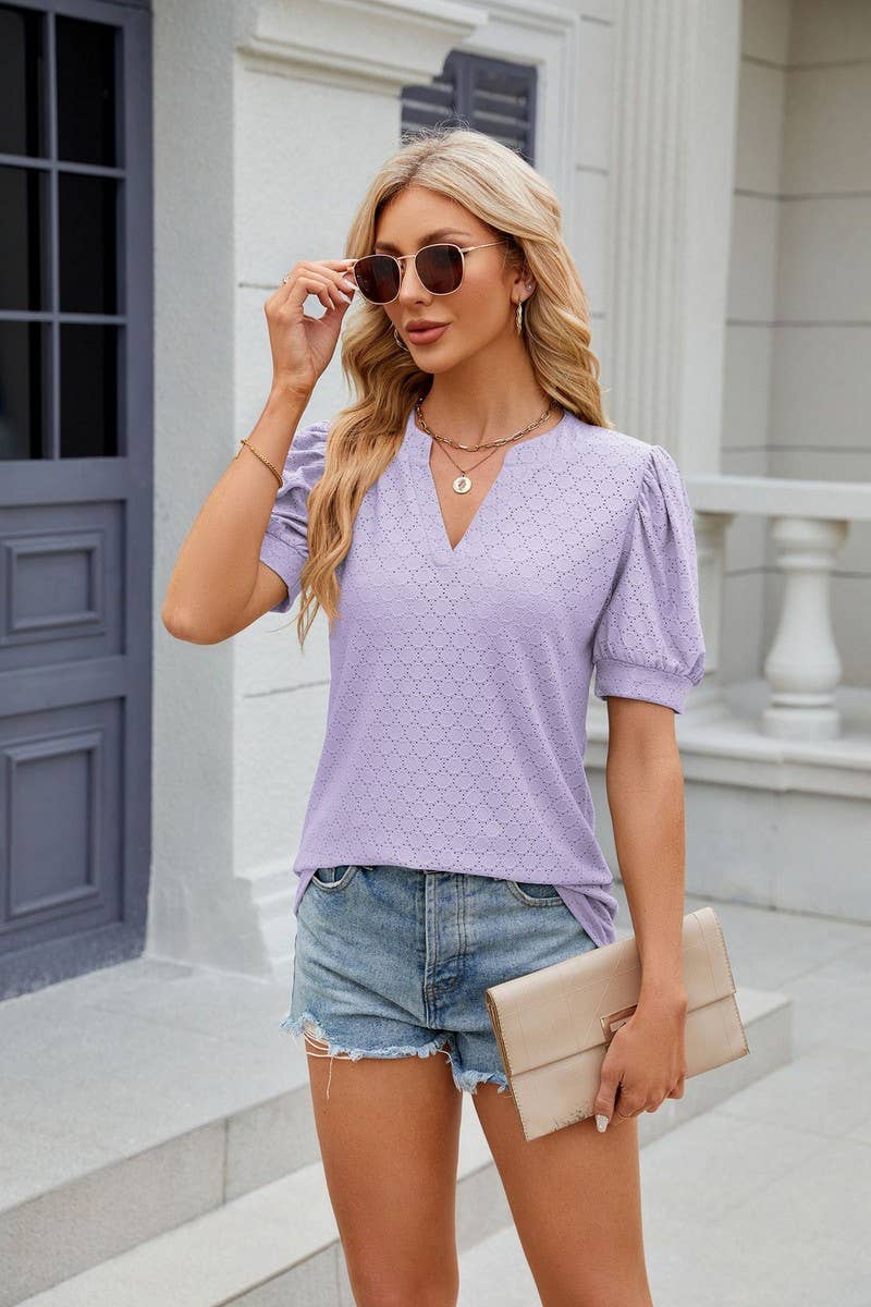 CWTTS0842_V-Neck Short Sleeve Knit Top