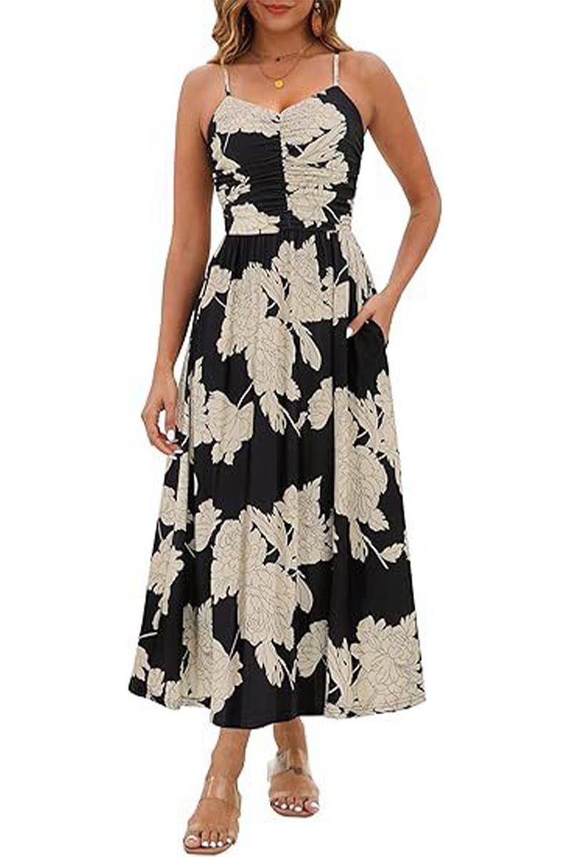 CWDHL1087_SPAGHETTI STRAP FLORAL PRINT TANK DRESS