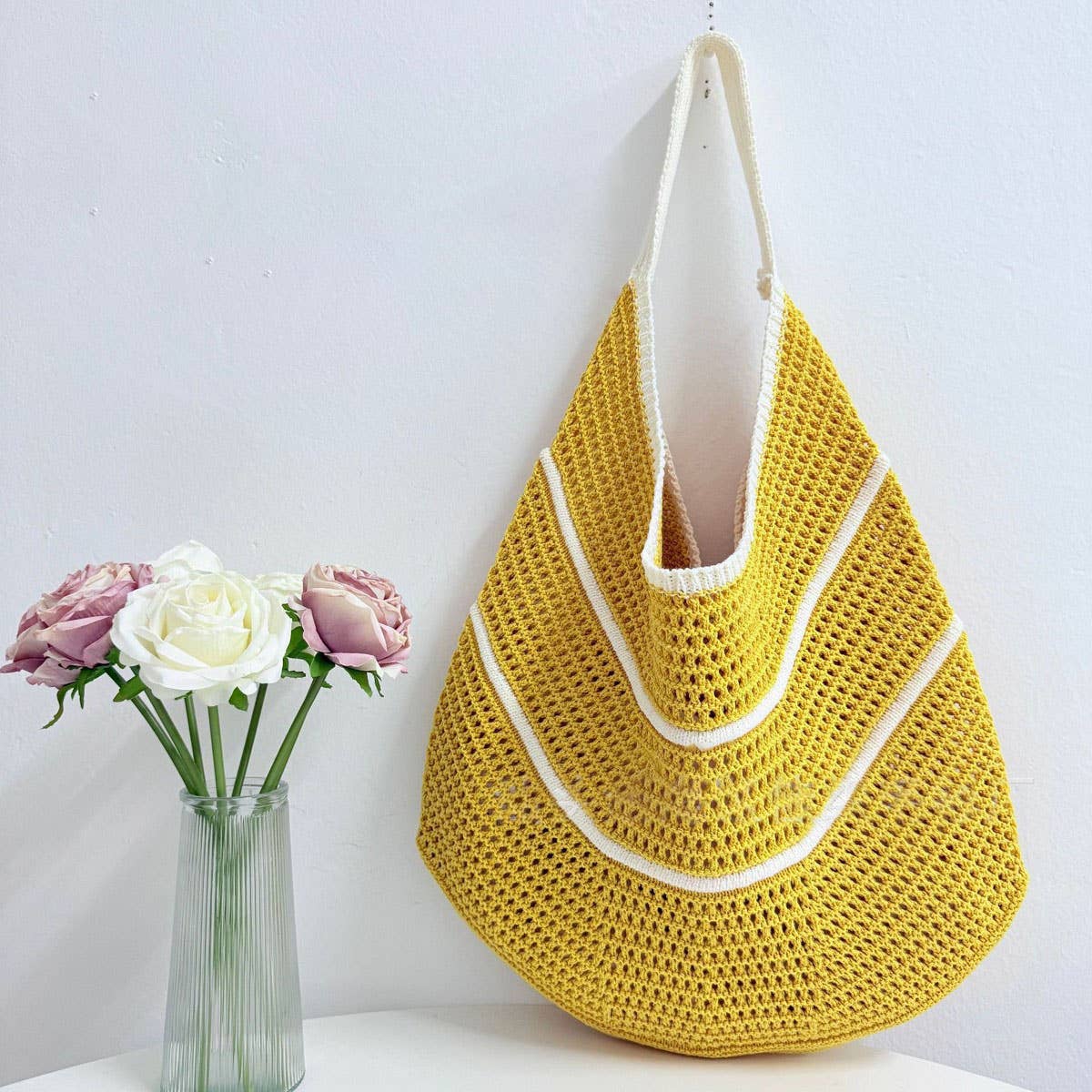 CUAB00630_2025 STRIPED KNIT TOTE BAG LARGE CAPACITY VACATION