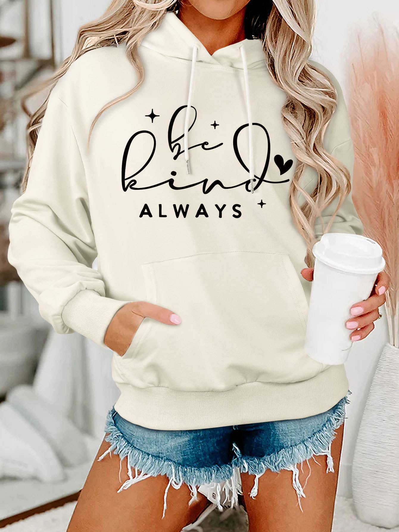 be kind always style Loose hooded sweatshirt