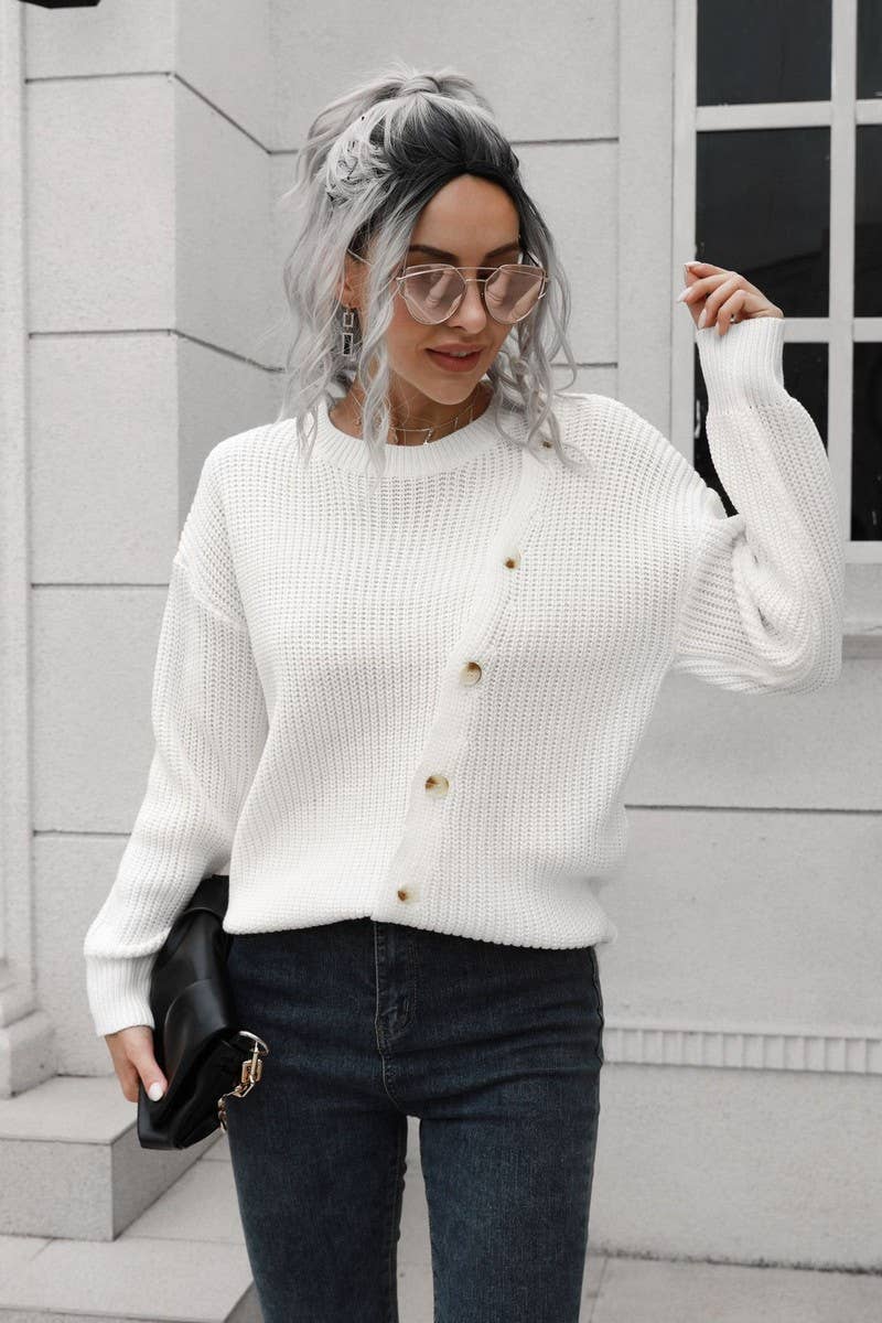 CWOSWL6856_AUTUMN AND WINTER BUTTON LONG SLEEVE LOOSE WOOL