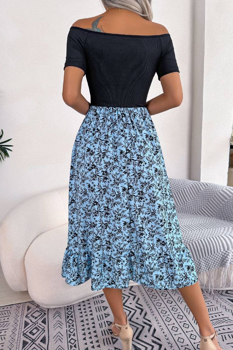 CWDMD2680_CASUAL OFF-THE-SHOULDER PEPLUM MID-LENGTH DRESS