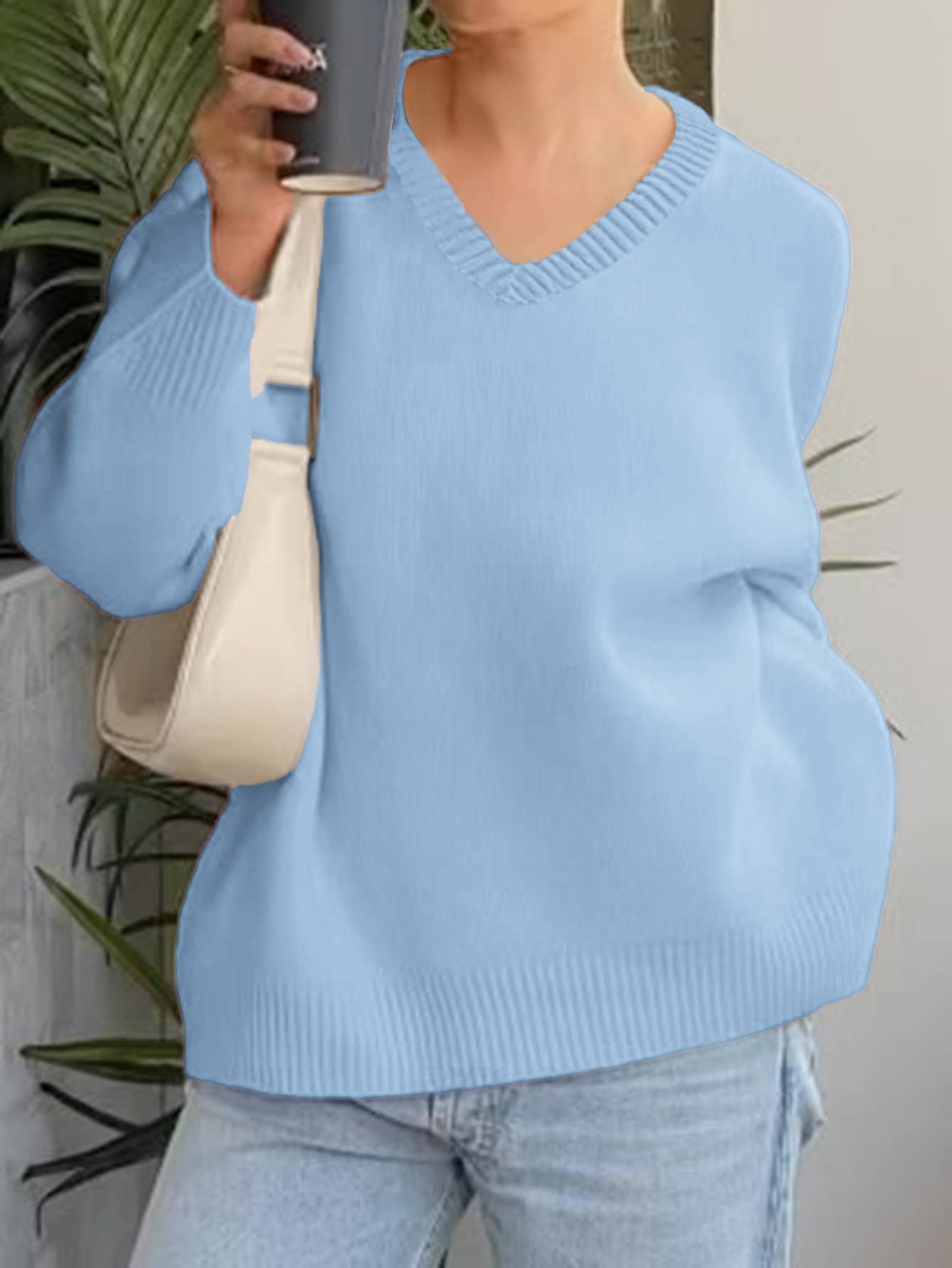 Casual simple solid-color long-sleeved Sweater