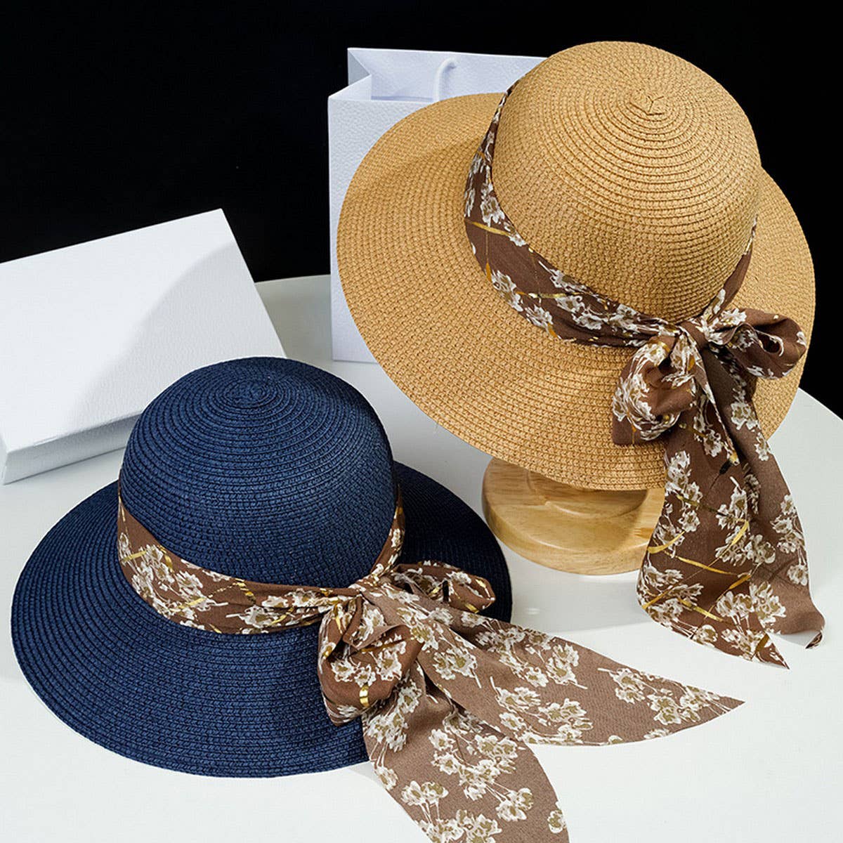 Summer outdoor fashion floral bow straw hat_CWAH3437