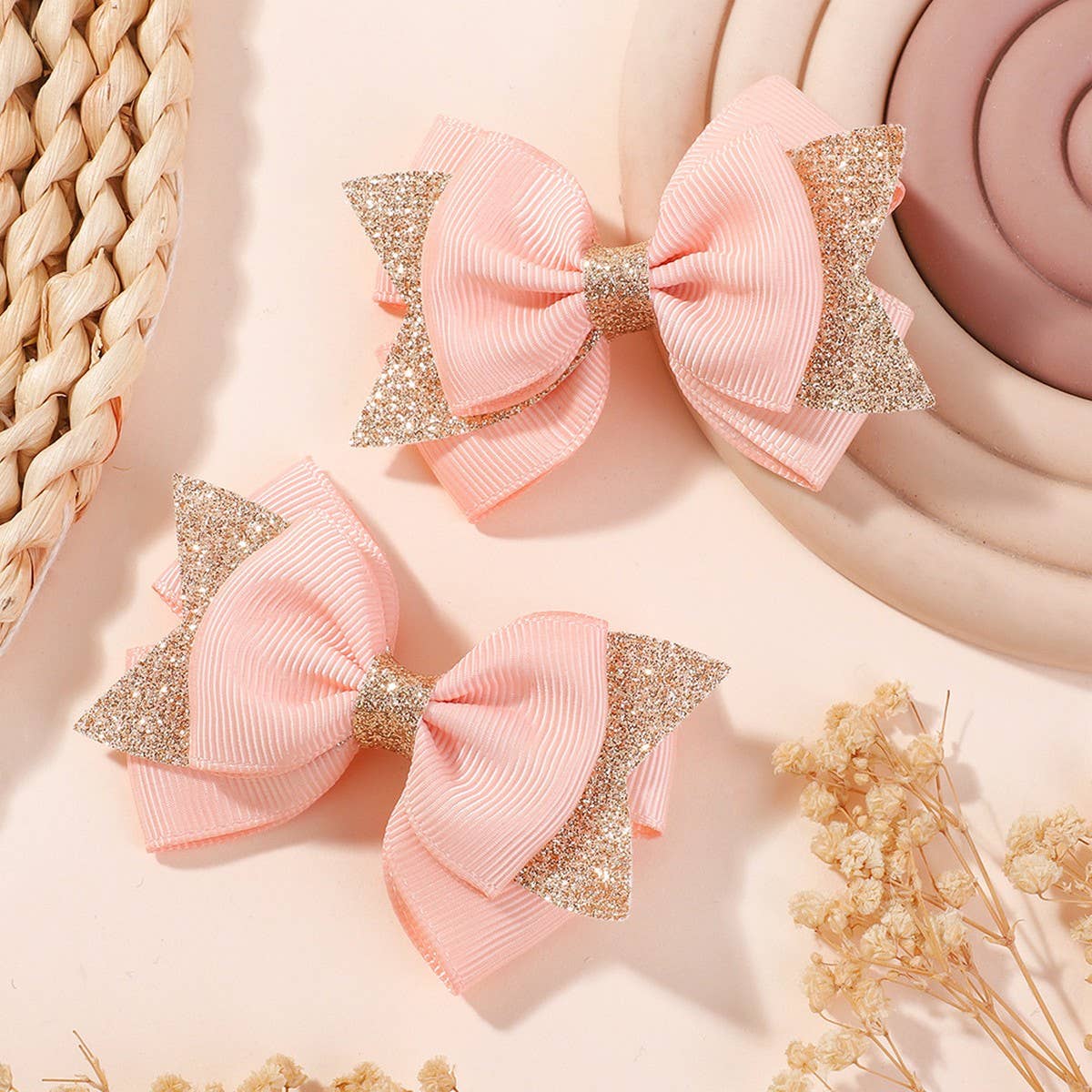 Handmade Glitter Bow Tail Hair Clip Set for Girls