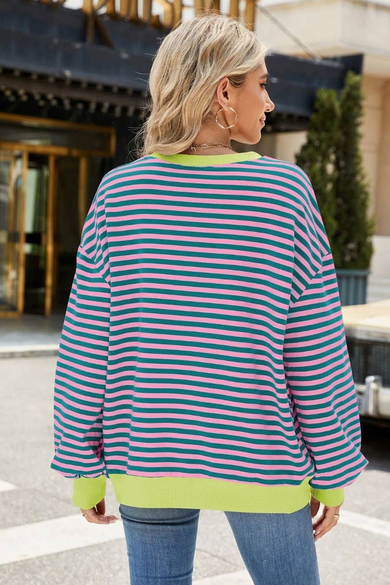 CWTBLL1888_FALL CREW-NECK STRIPED LONG-SLEEVED TOP