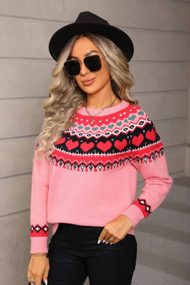 CWOSWL07590_CHRISTMAS CASUAL JACQUARD CREW NECK SWEATER