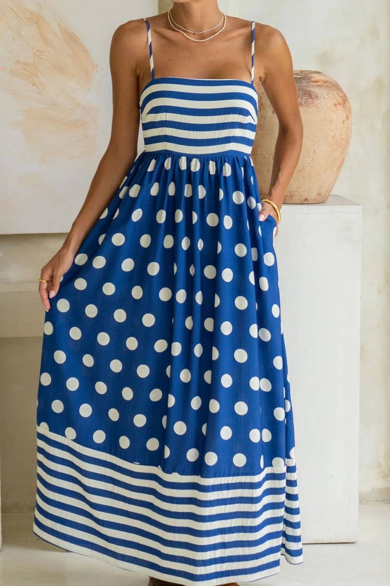 CWDMD5218_PRINTED BACKLESS CAMI HIGH-WAIST DRESS